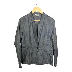 EILEEN FISHER Women’s Cotton Chambry Two Button Closure Blazer/Jacket Gray Large